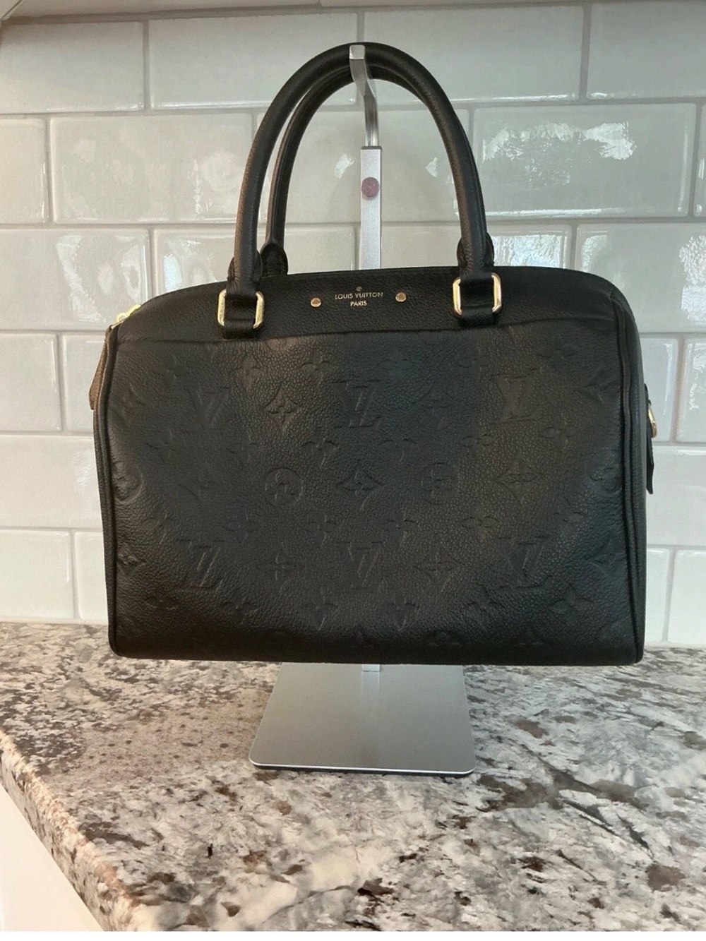 Louis Vuitton Black Embossed Monogram Satchel